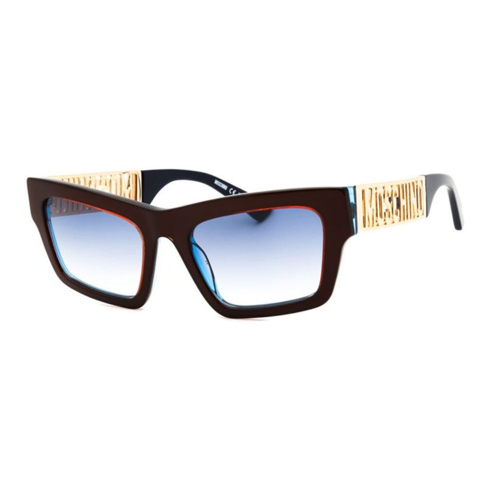 Moschino Sunglasses Rectangle Full Rim, Metalized Bronze Frame and Dark Blue